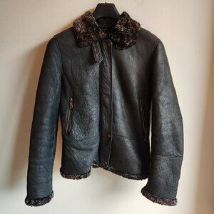 Bod & Christensen Vintage Black Shearling Aviator Leather Jacket – Sz S
